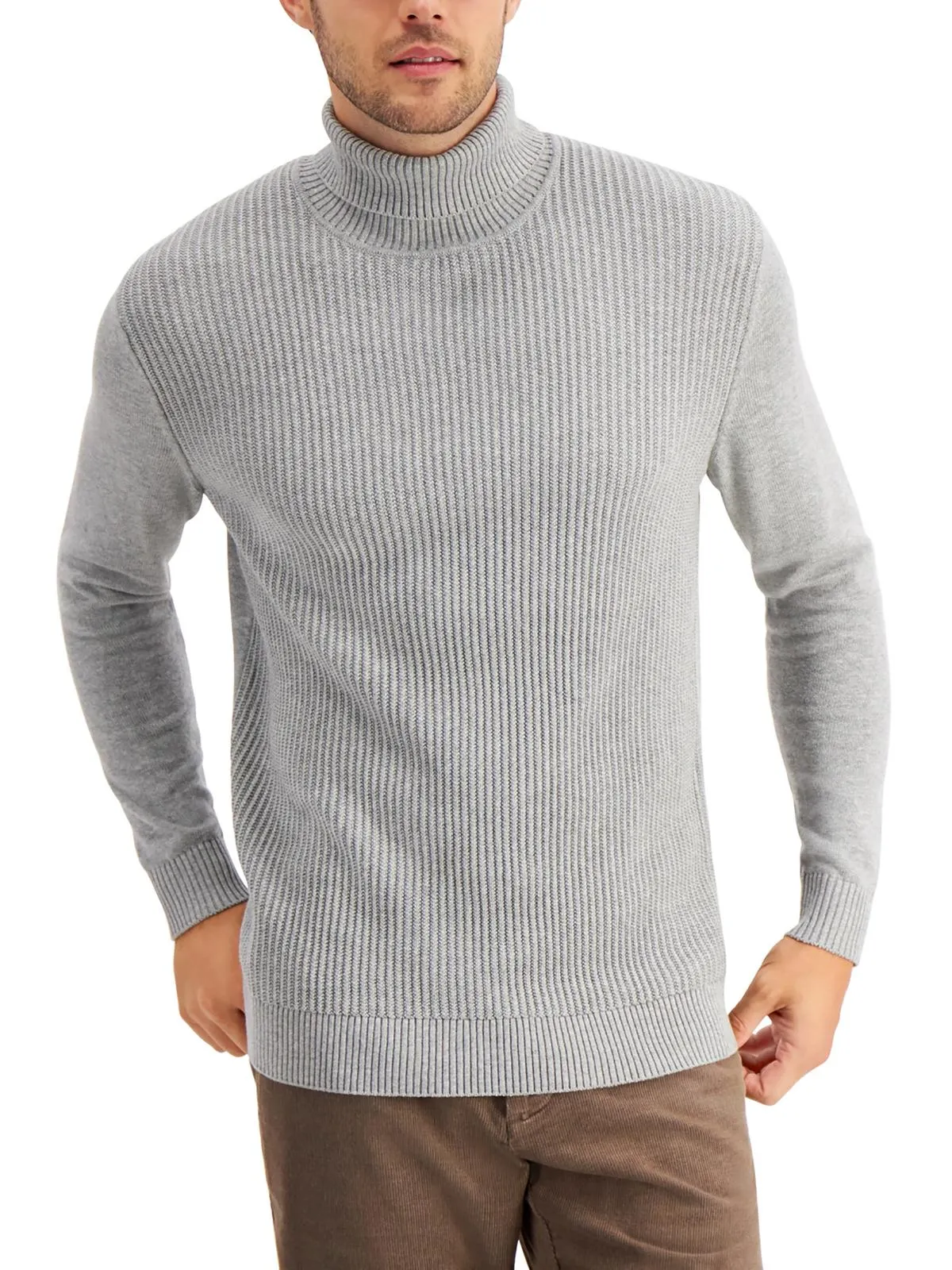 Mens Textured Cotton Turtleneck Sweater