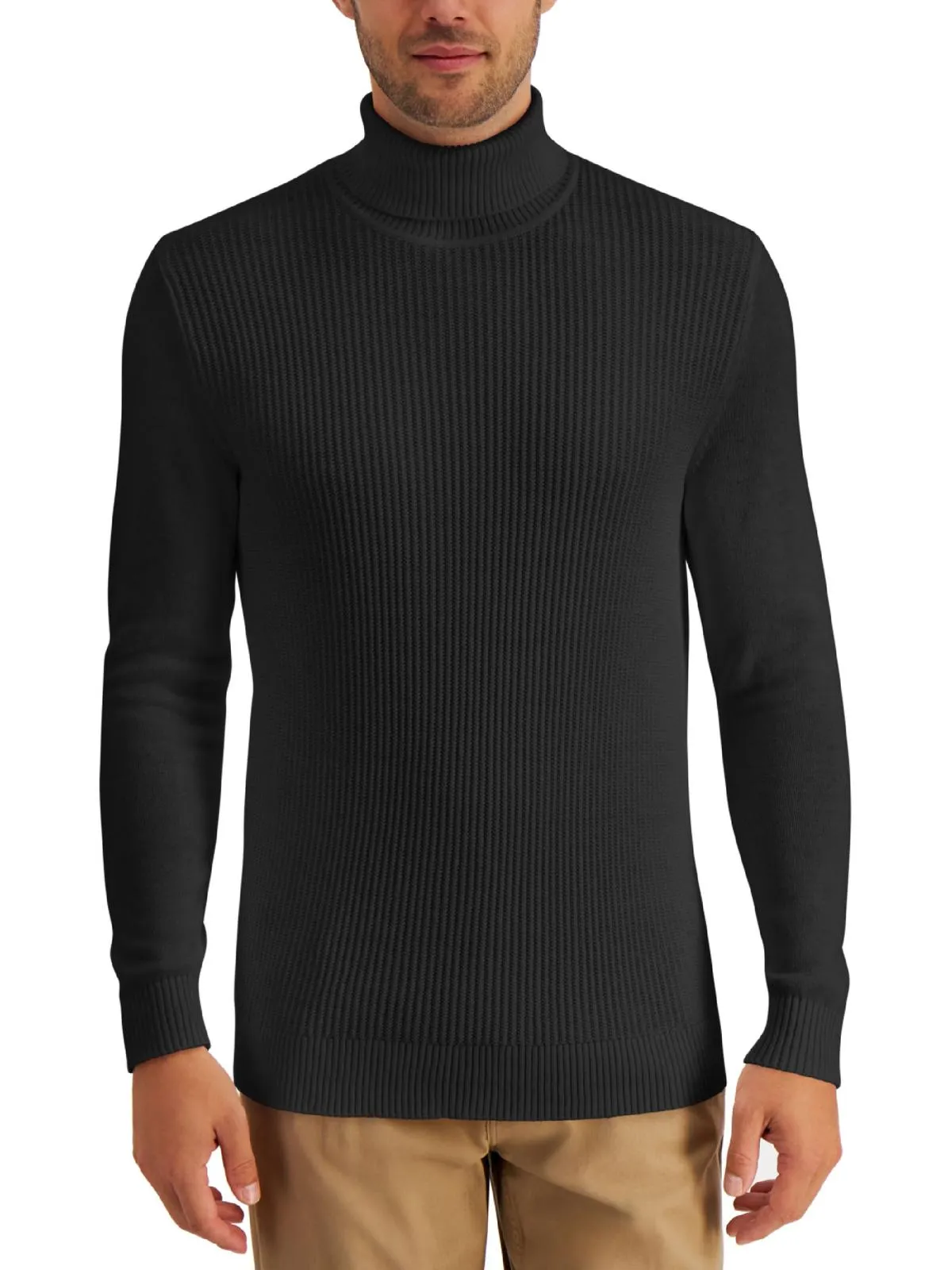 Mens Textured Cotton Turtleneck Sweater