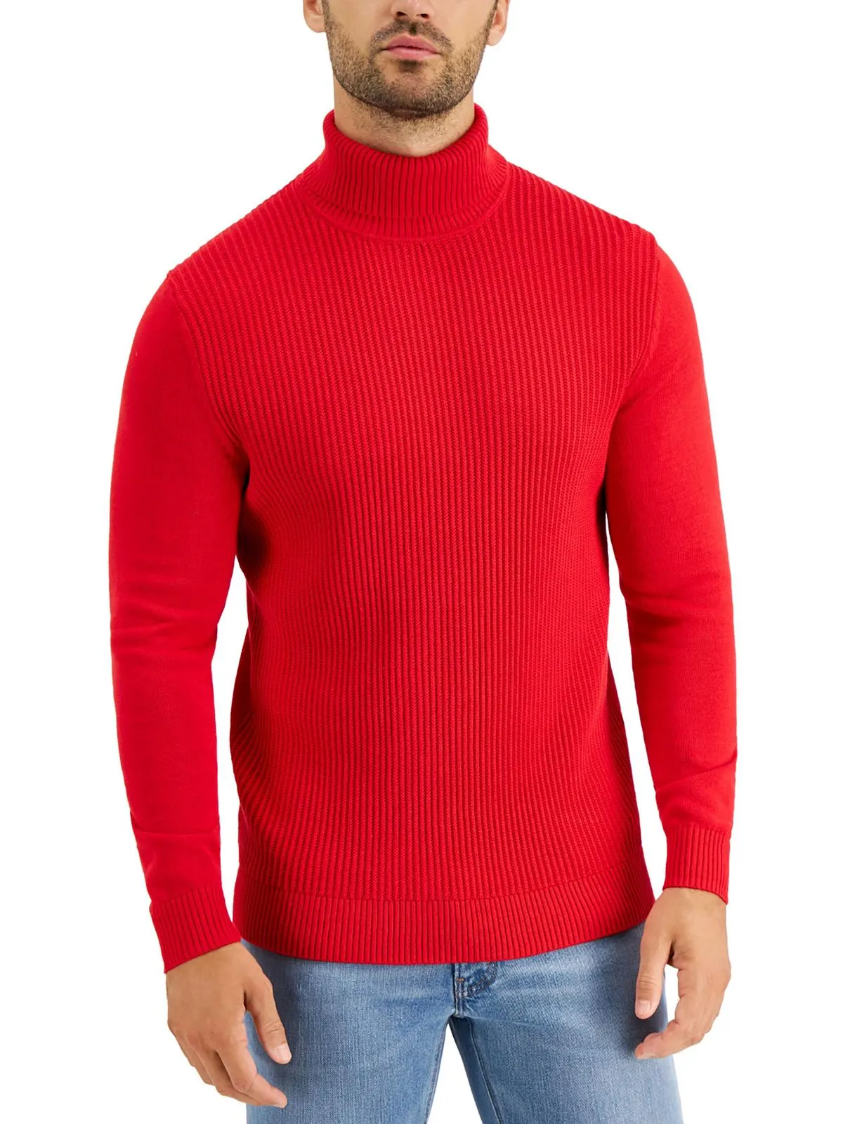 Mens Textured Cotton Turtleneck Sweater