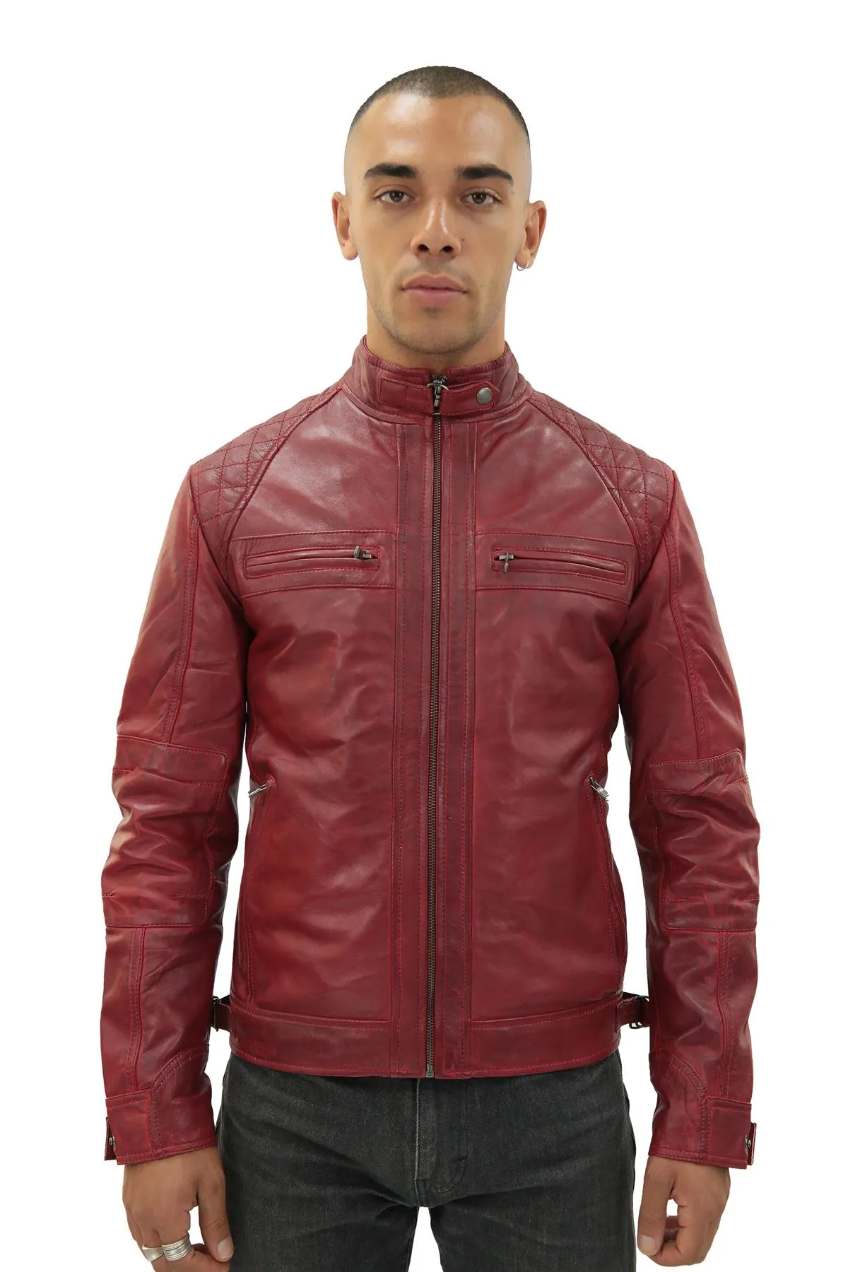 Men's Vintage Leather Quilted Biker Jacket-Monaco