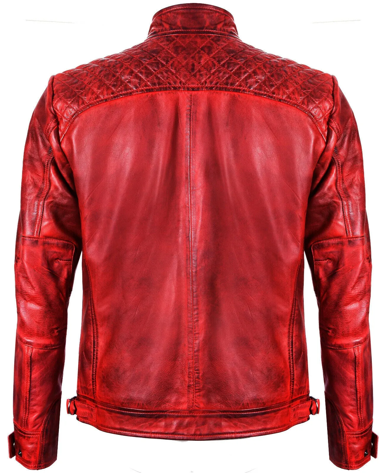 Men's Vintage Leather Quilted Biker Jacket-Monaco