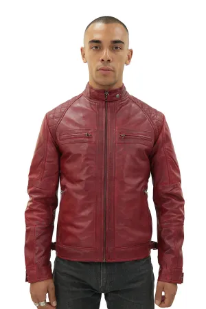 Men's Vintage Leather Quilted Biker Jacket-Monaco