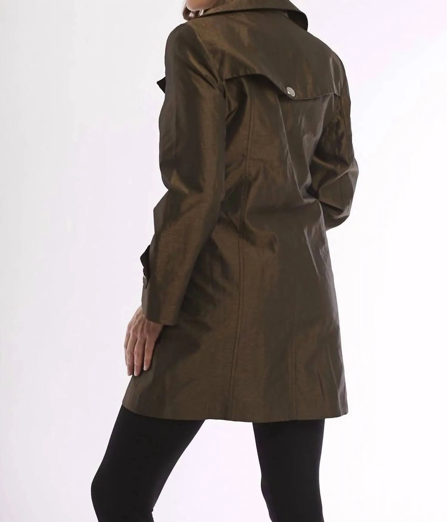 Metallic Double Breasted Rain Jacket In Bronze