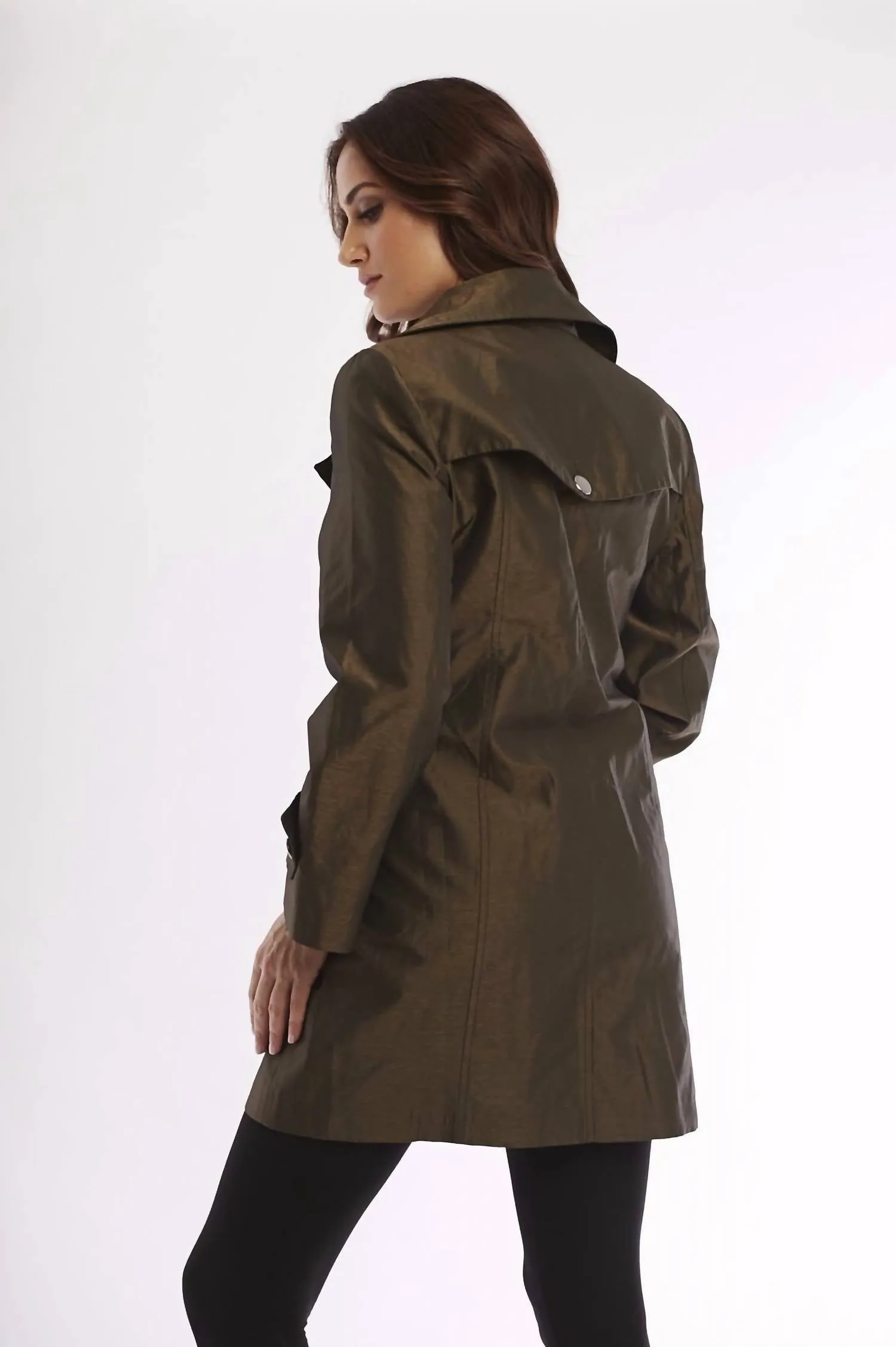 Metallic Double Breasted Rain Jacket In Bronze