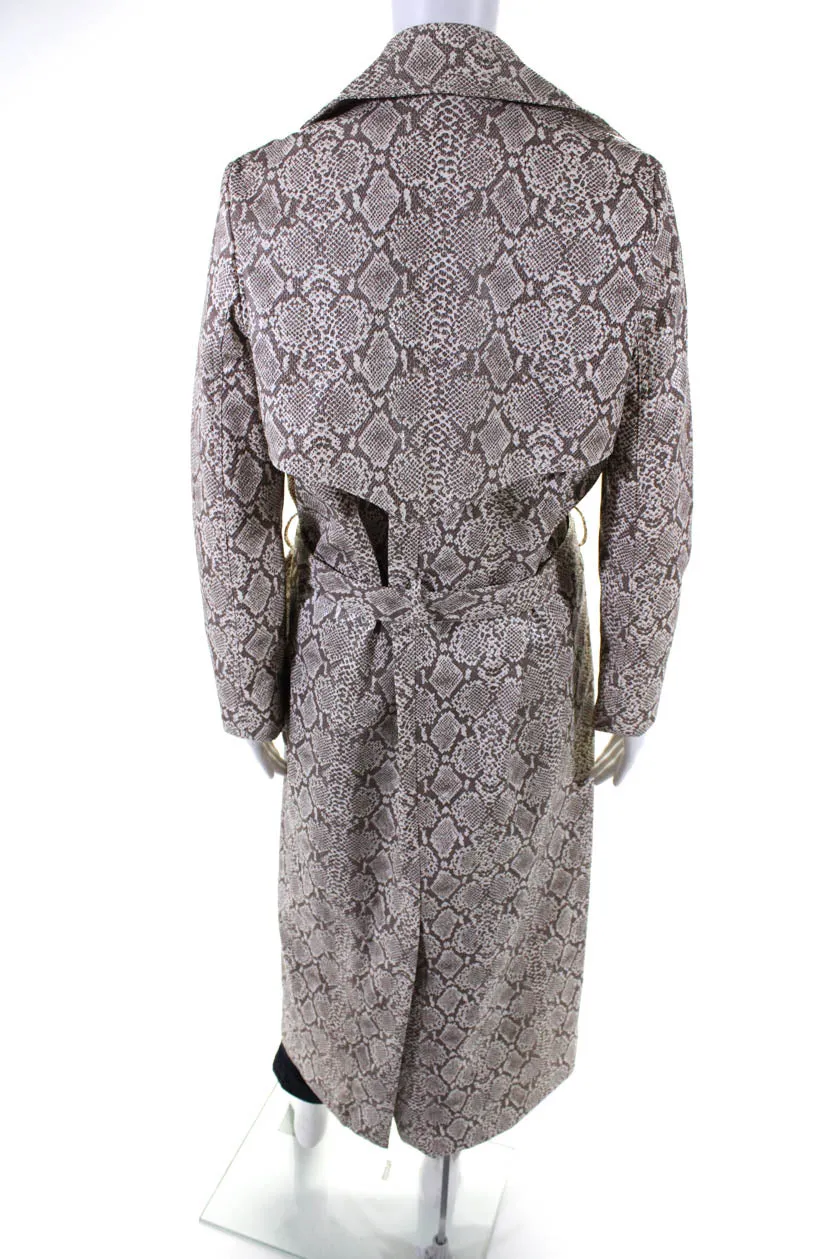Michael Lo Sordo Women Faux Leather Snakeskin Print Belted Overcoat Brown