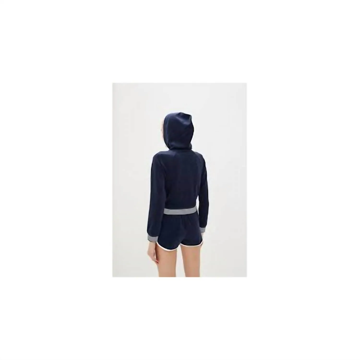 Micro Terry Striped Rib Hoody Jacket In Navy Blue