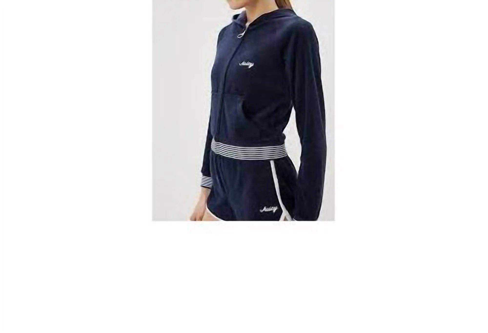 Micro Terry Striped Rib Hoody Jacket In Navy Blue