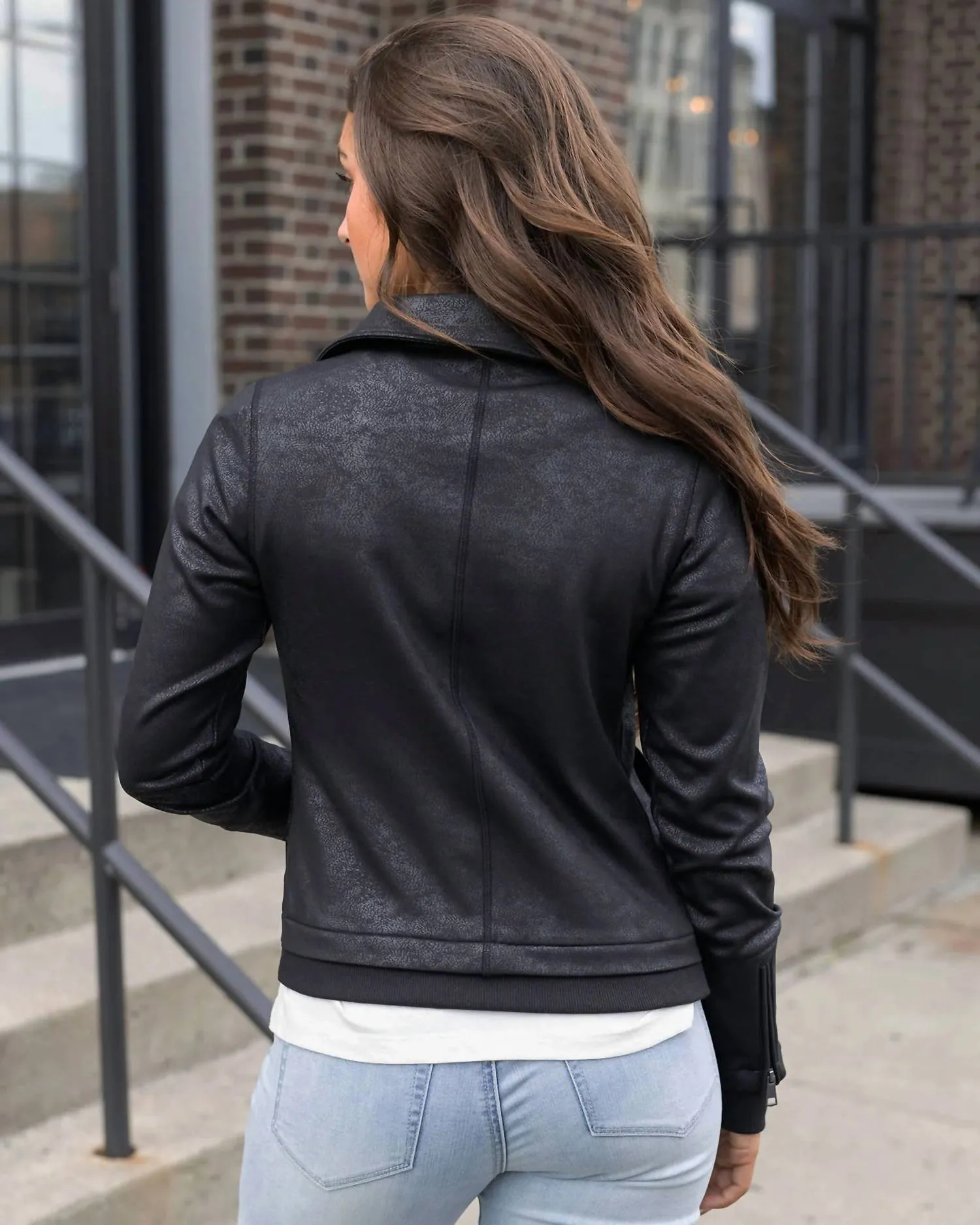 Move Free Leather-Like Moto Jacket In Black