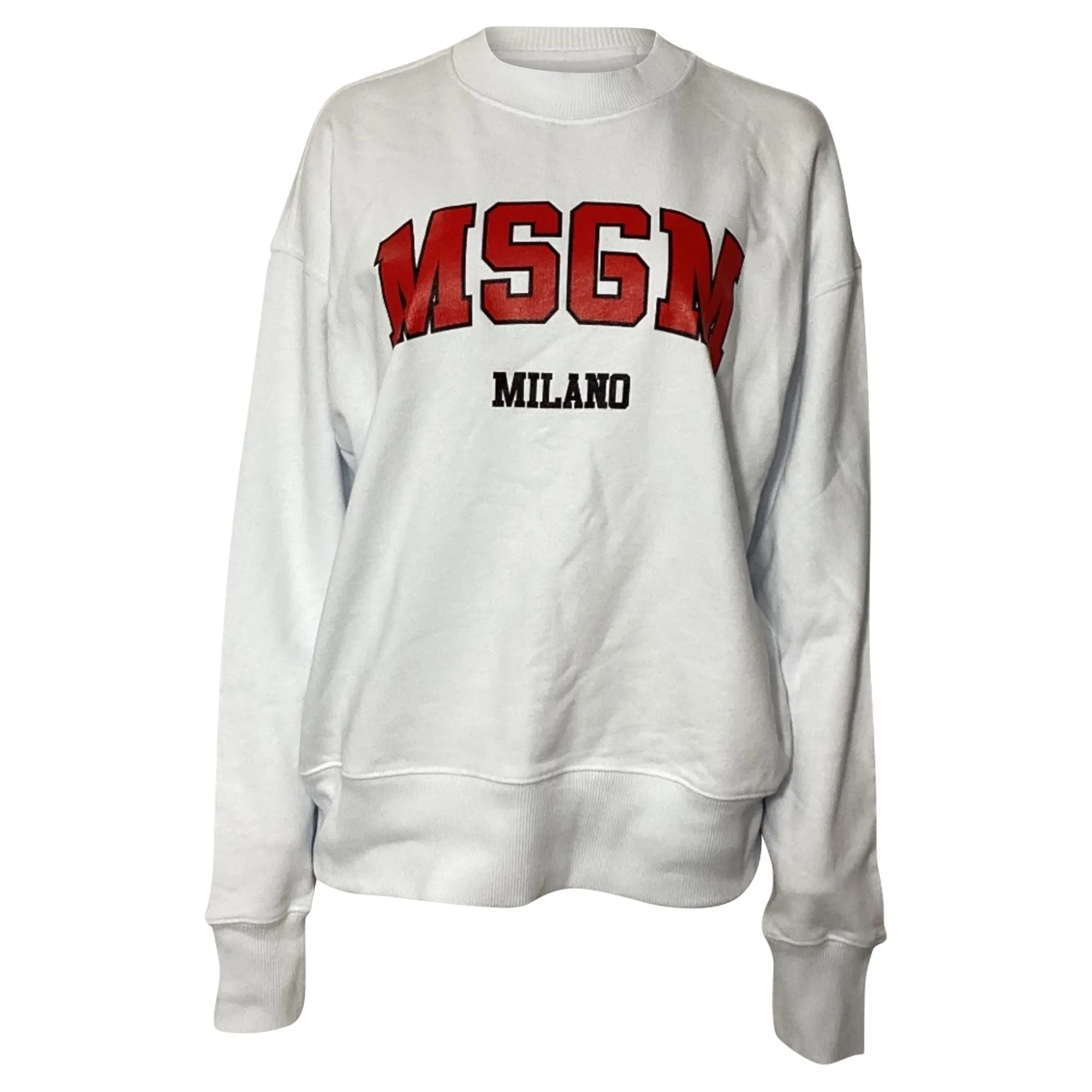 MSGM Logo Sweater in White Cotton