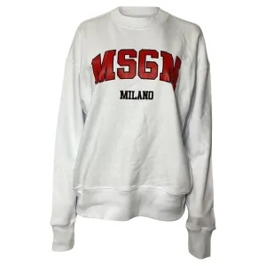 MSGM Logo Sweater in White Cotton