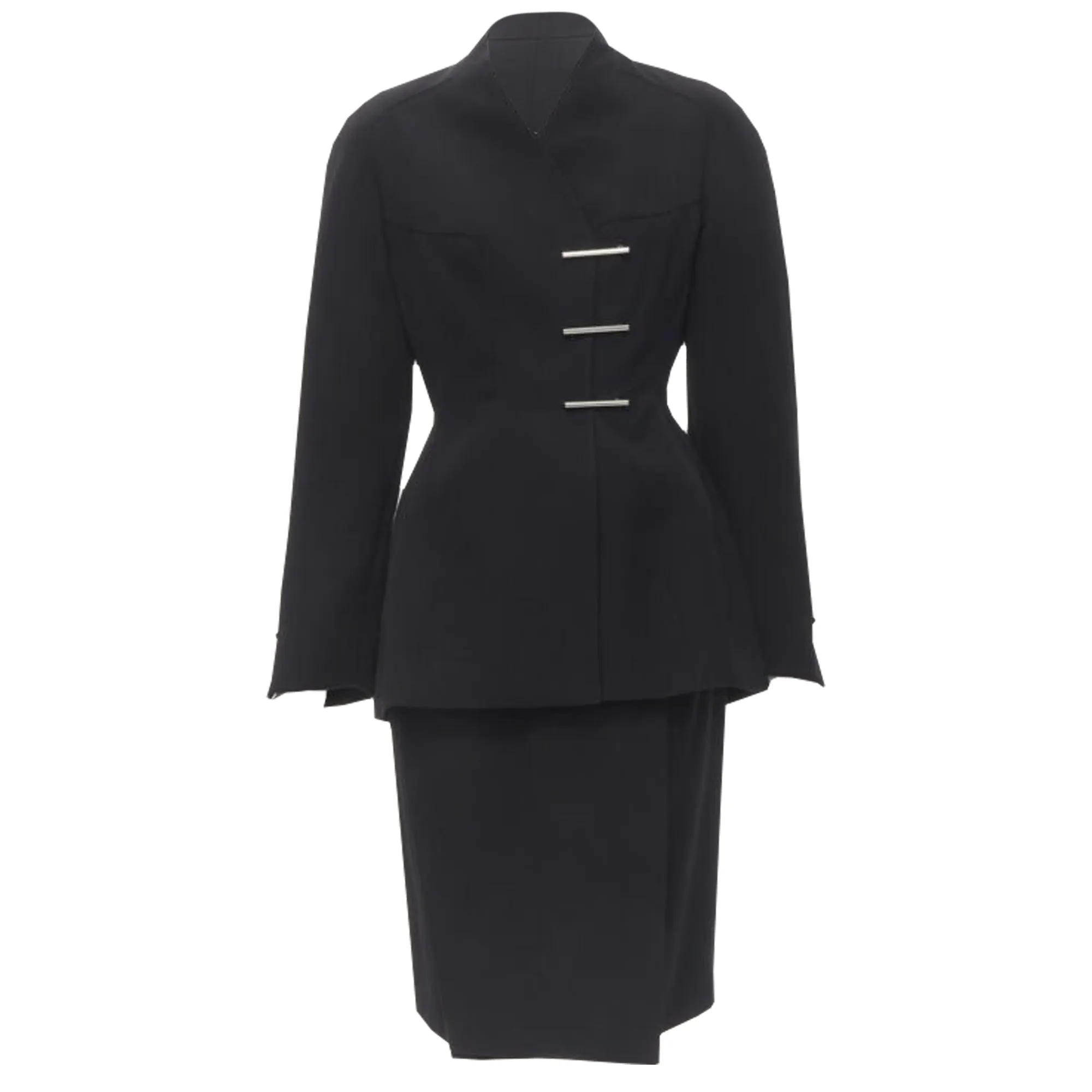 Mugler silver double breasted jacket skirt