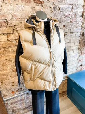 Namica Leather Vest With Hood In Cream