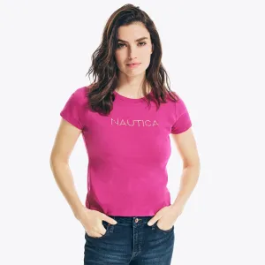 Nautica Womens Studded Logo Crewneck T-Shirt