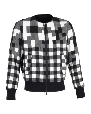 Neil Barrett Checkered Bomber Jacket in Black Viscose