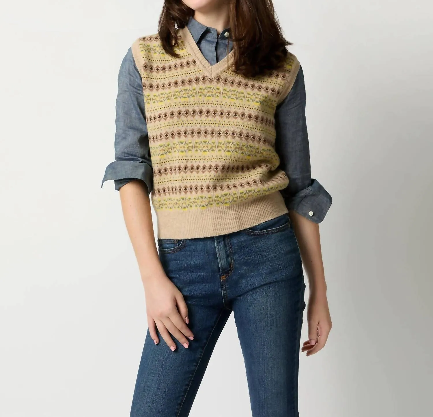 Noemi Vest In Beige/brown/yellow