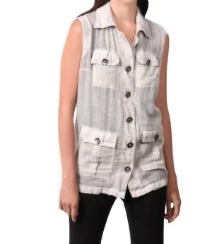 Oil Wash Cargo Pocket Vest In Sand