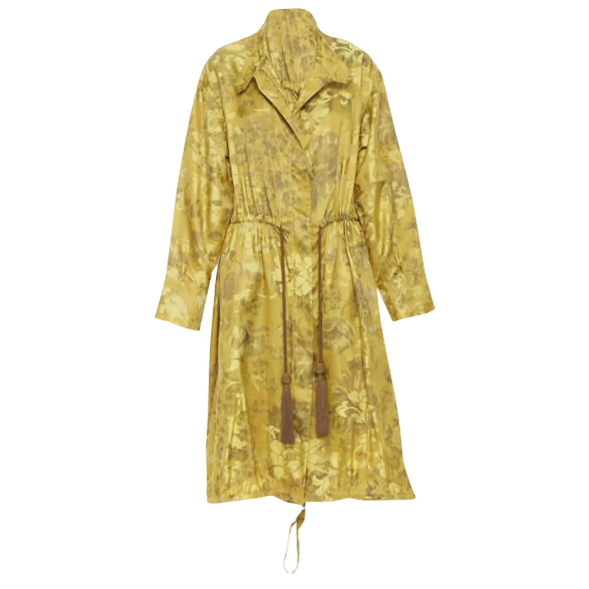 Oscar De La Renta silk floral tassel drawstring robe coat