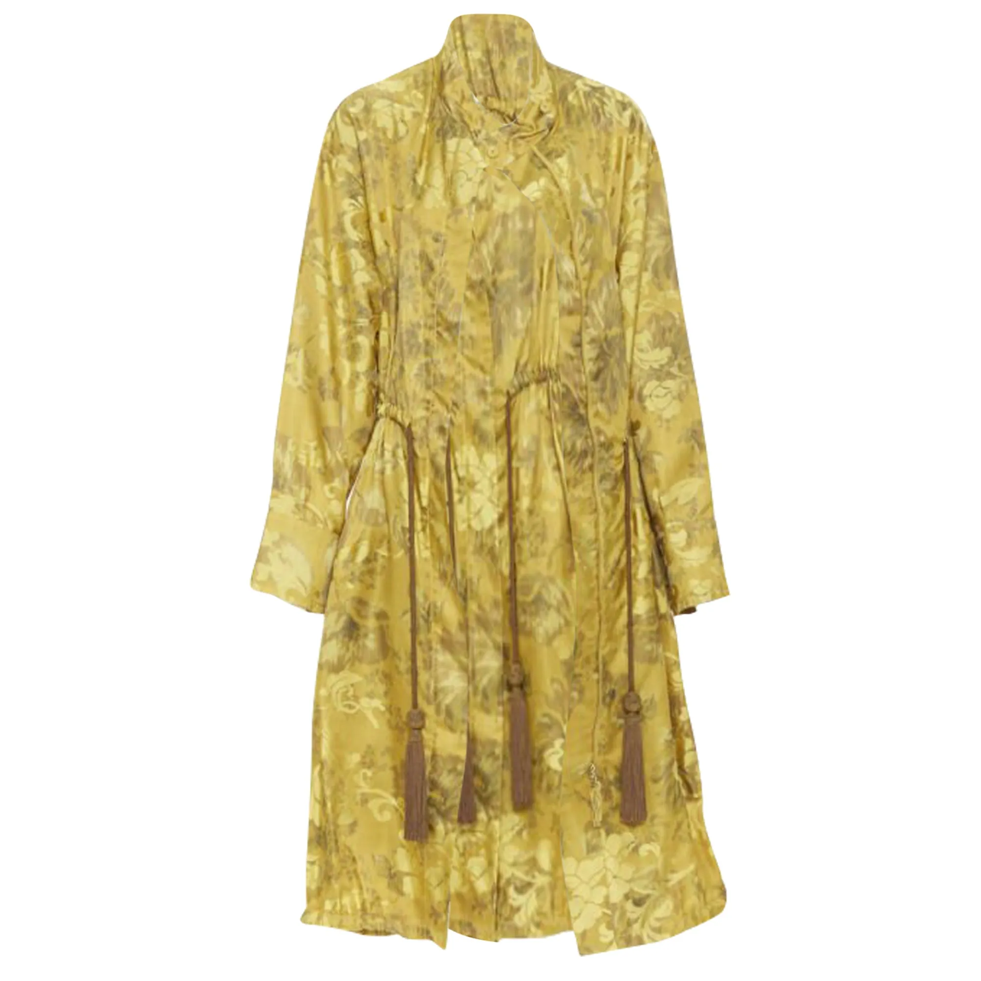 Oscar De La Renta silk floral tassel drawstring robe coat