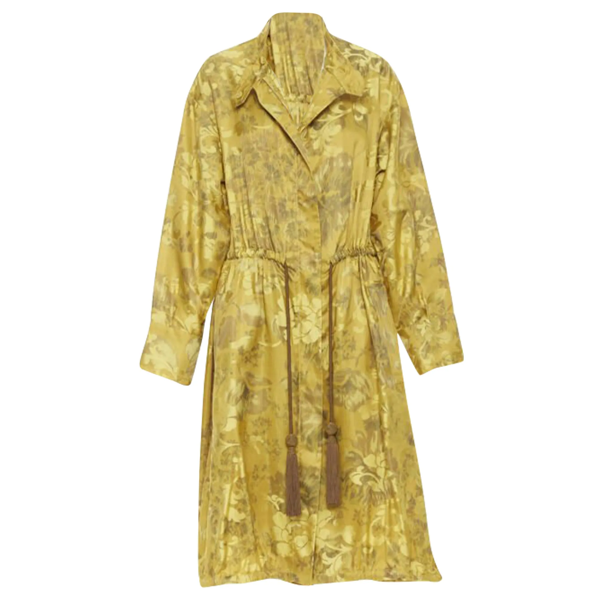 Oscar De La Renta silk floral tassel drawstring robe coat