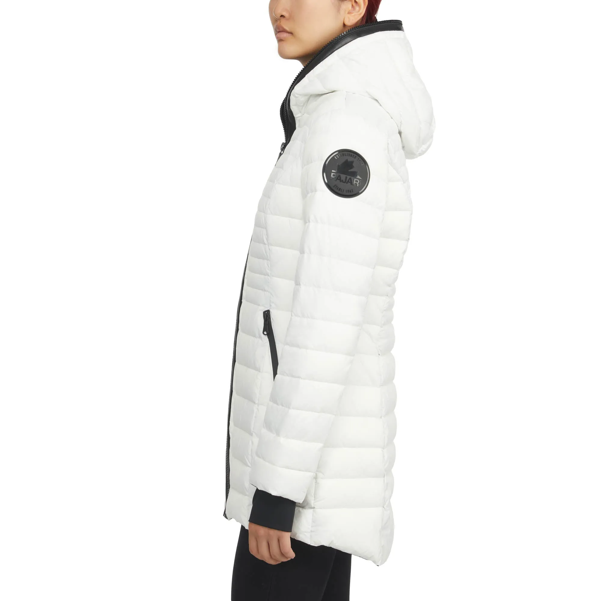 Pajar Women's Lyvien Light Weight Packable Puffer with Zip to Top Fixed Hood