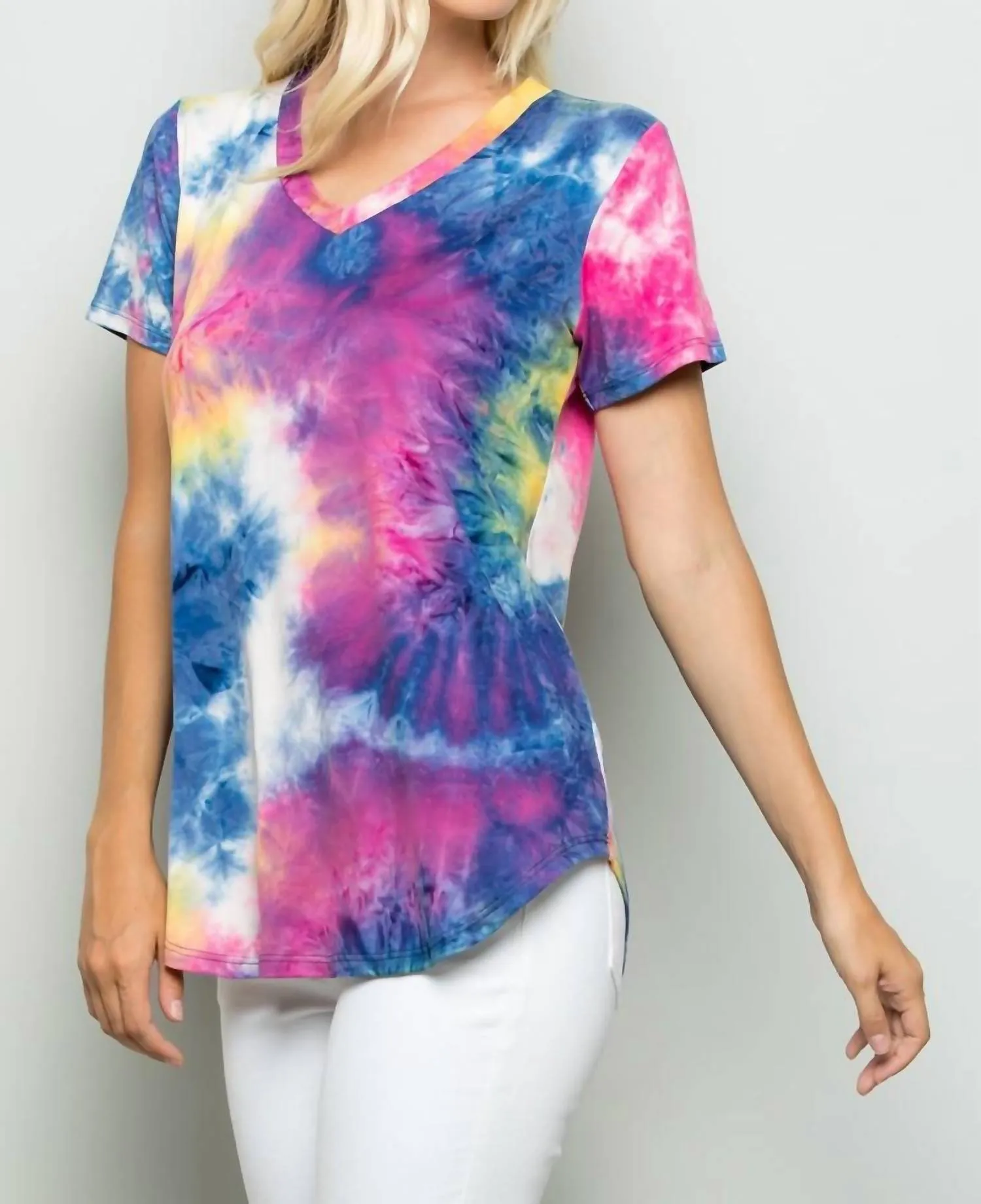 Paradise Tie Dye Top In Hot Pink Multi