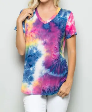 Paradise Tie Dye Top In Hot Pink Multi