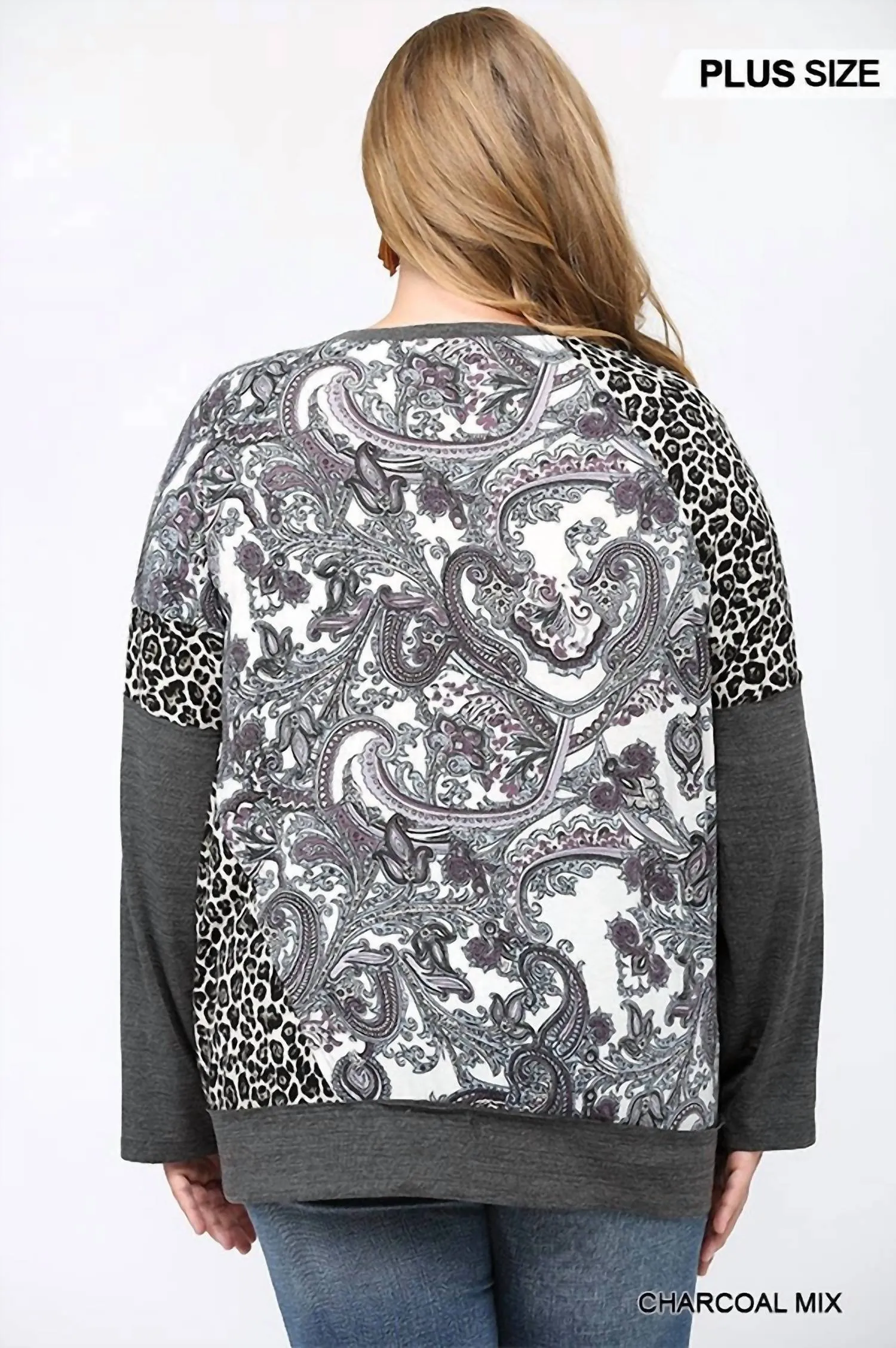 Pasley Leopard Color Block Top In Charcoal Mix
