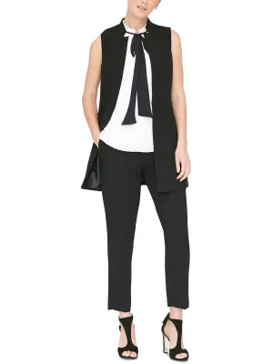 Petites Womens Lapel Sleeveless Vest