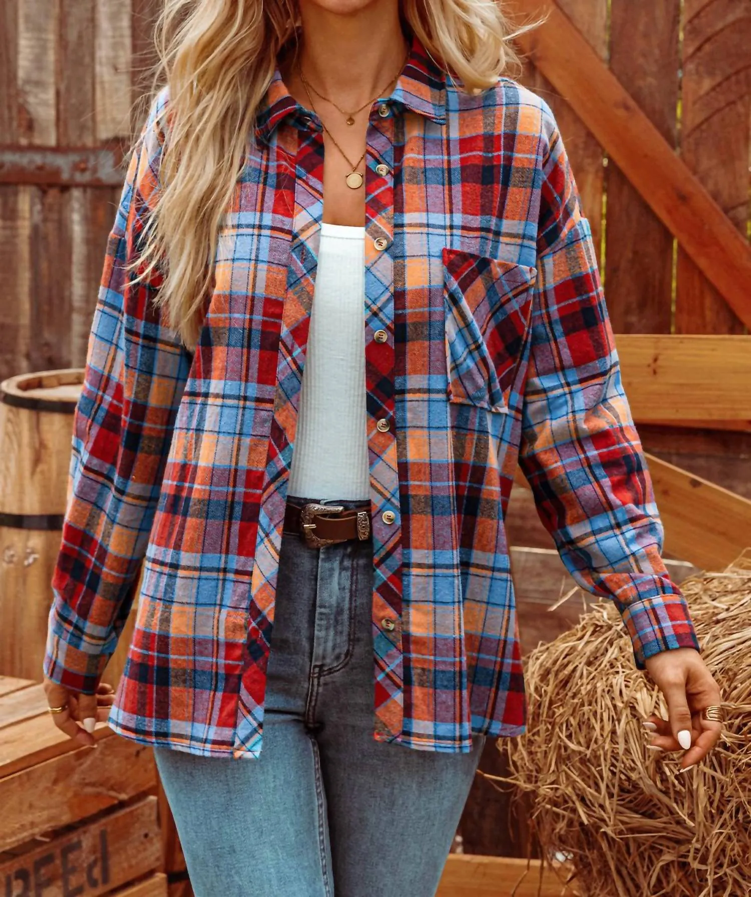 Plaid Print Poose Vintage Shirt Top In Red