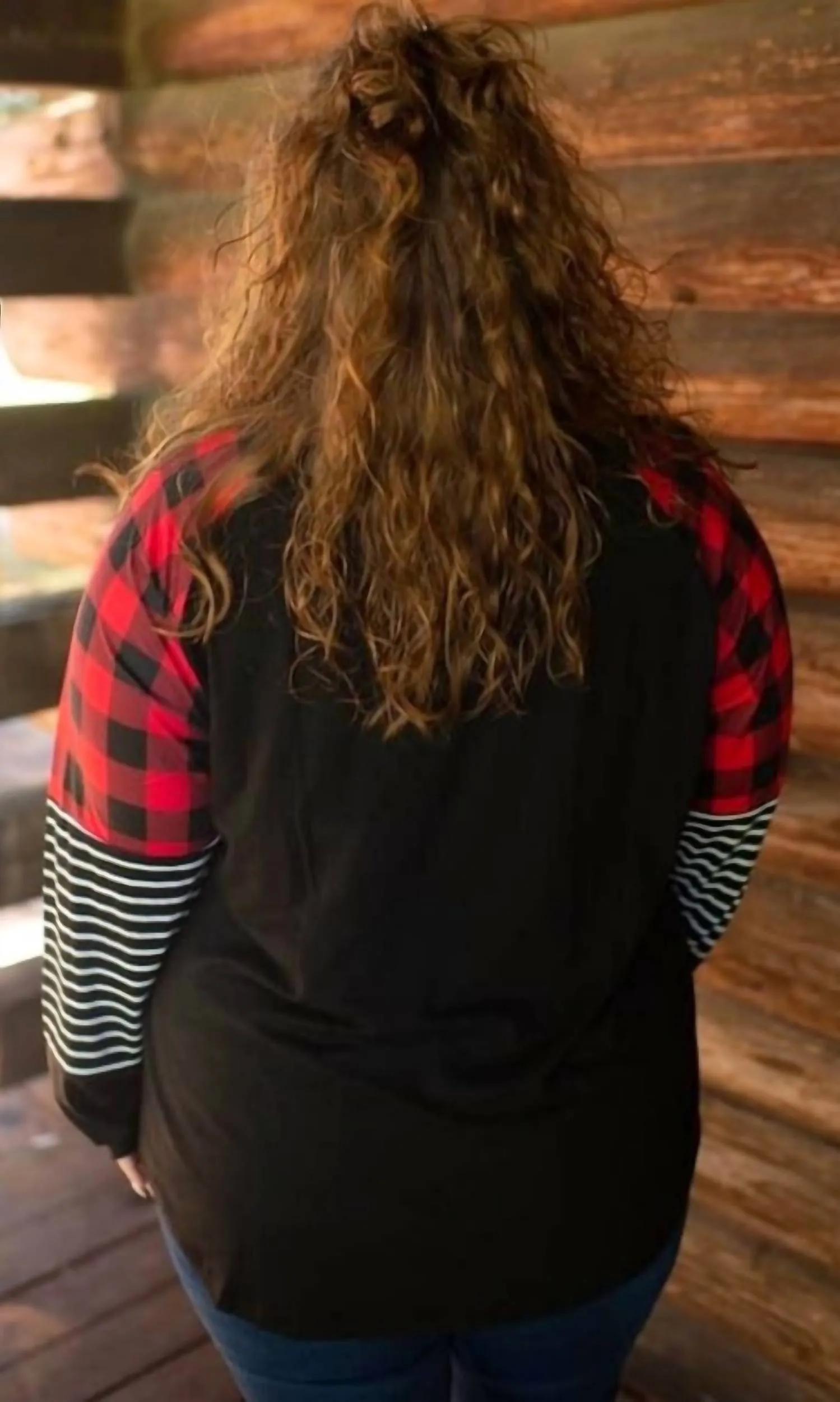 Plaid Stripe Raglan Top In Black