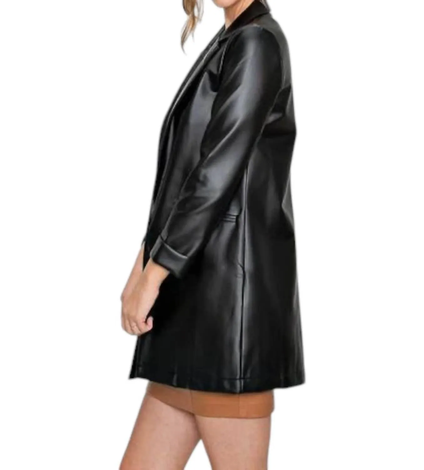 Pleather Oversized Blazer Jacket In Black
