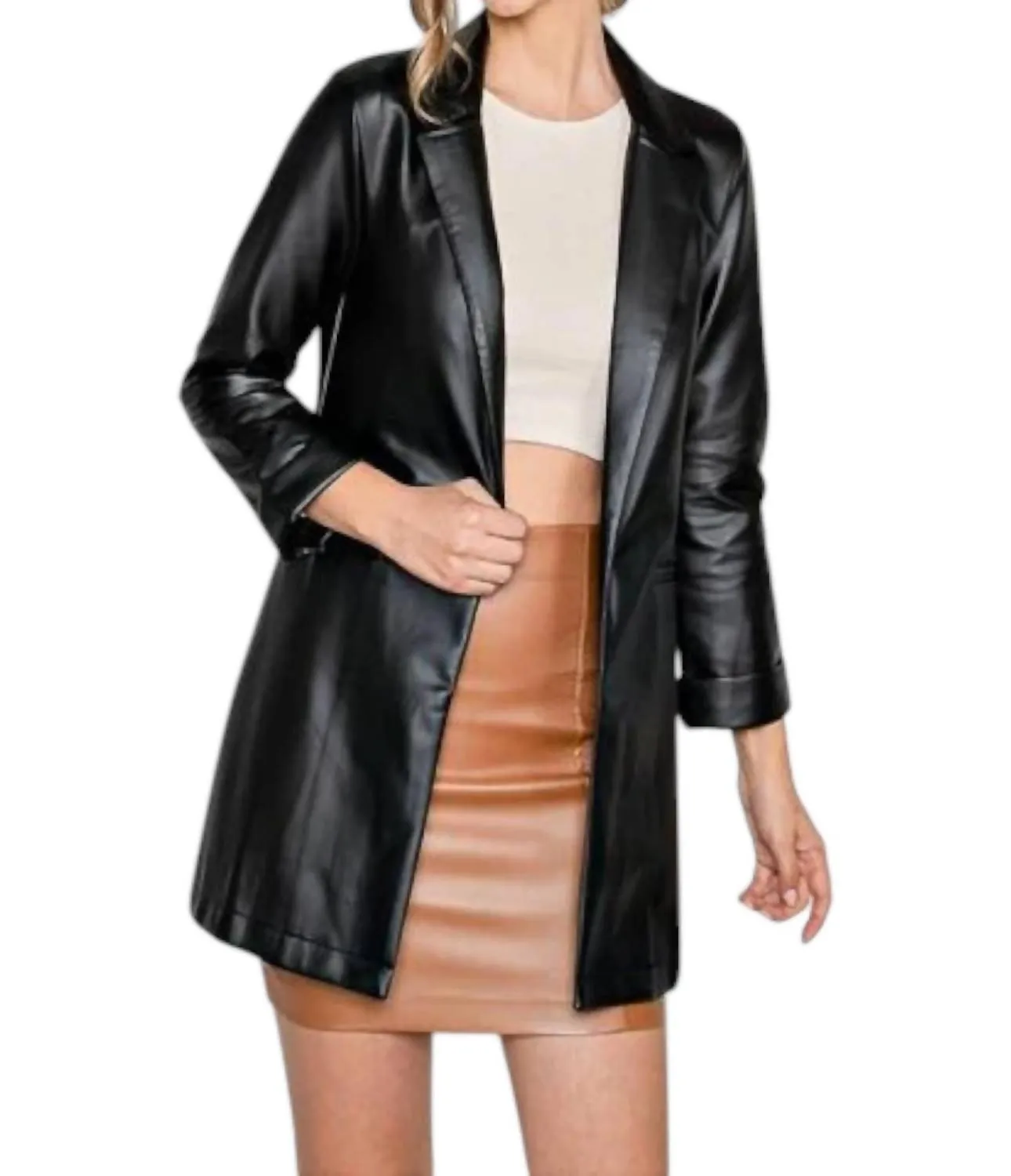 Pleather Oversized Blazer Jacket In Black