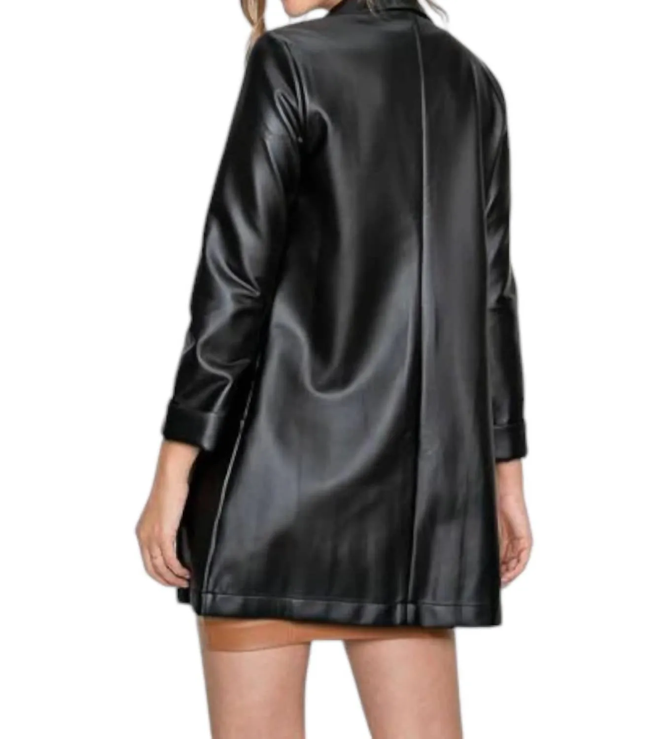 Pleather Oversized Blazer Jacket In Black