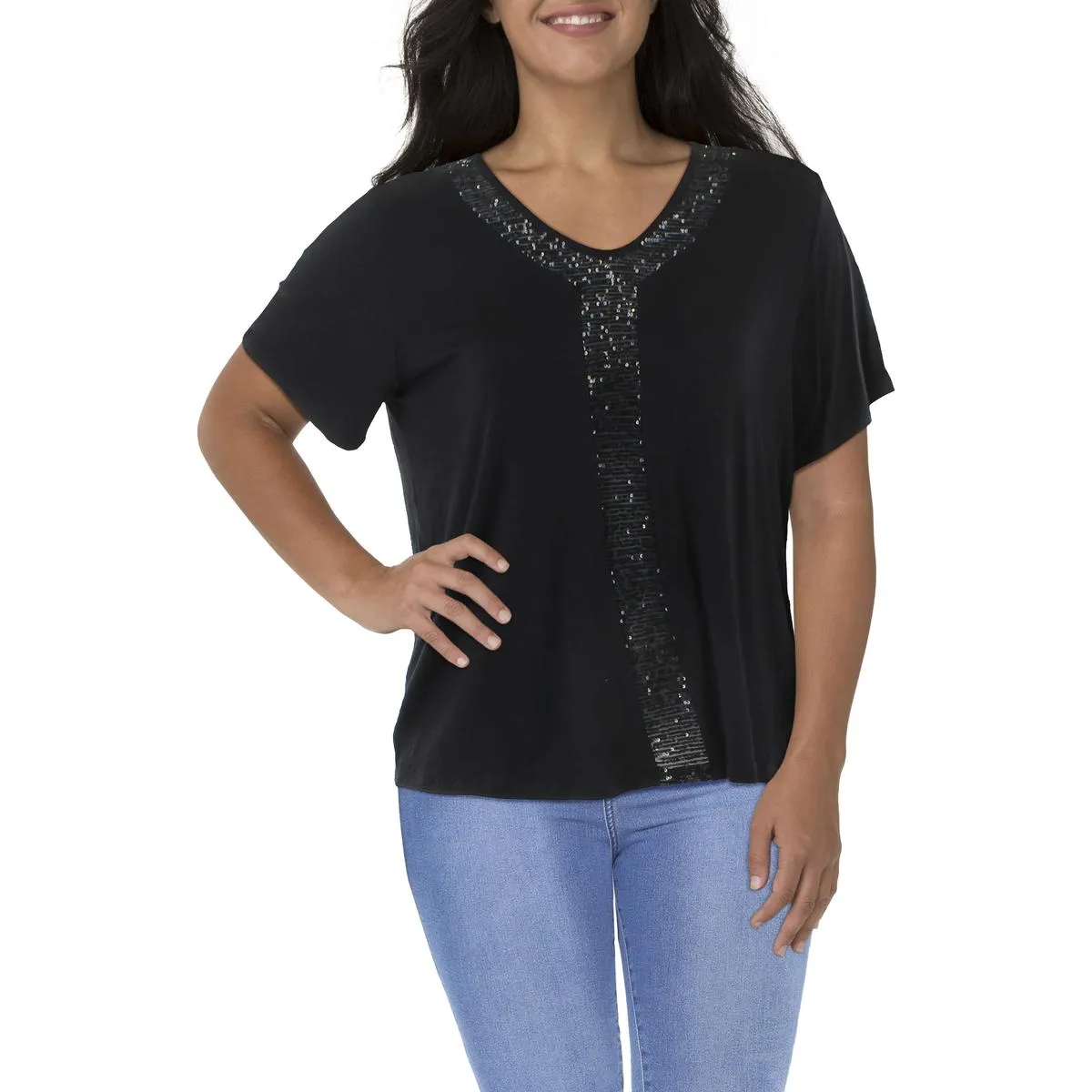 Plus Womens Sequined Short Sleeve T-Shirt