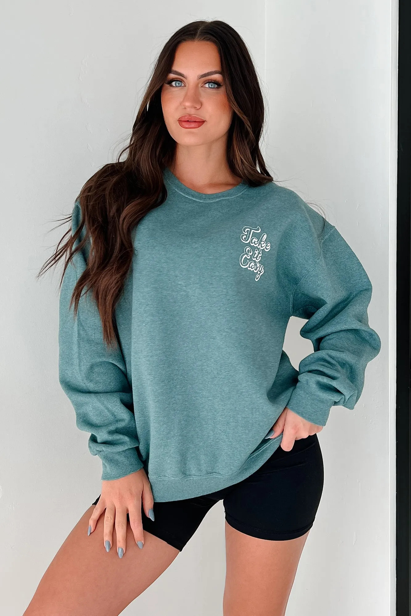 "Anti-Stress Social Club" Oversized Graphic Sweatshirt (Dark Forest)