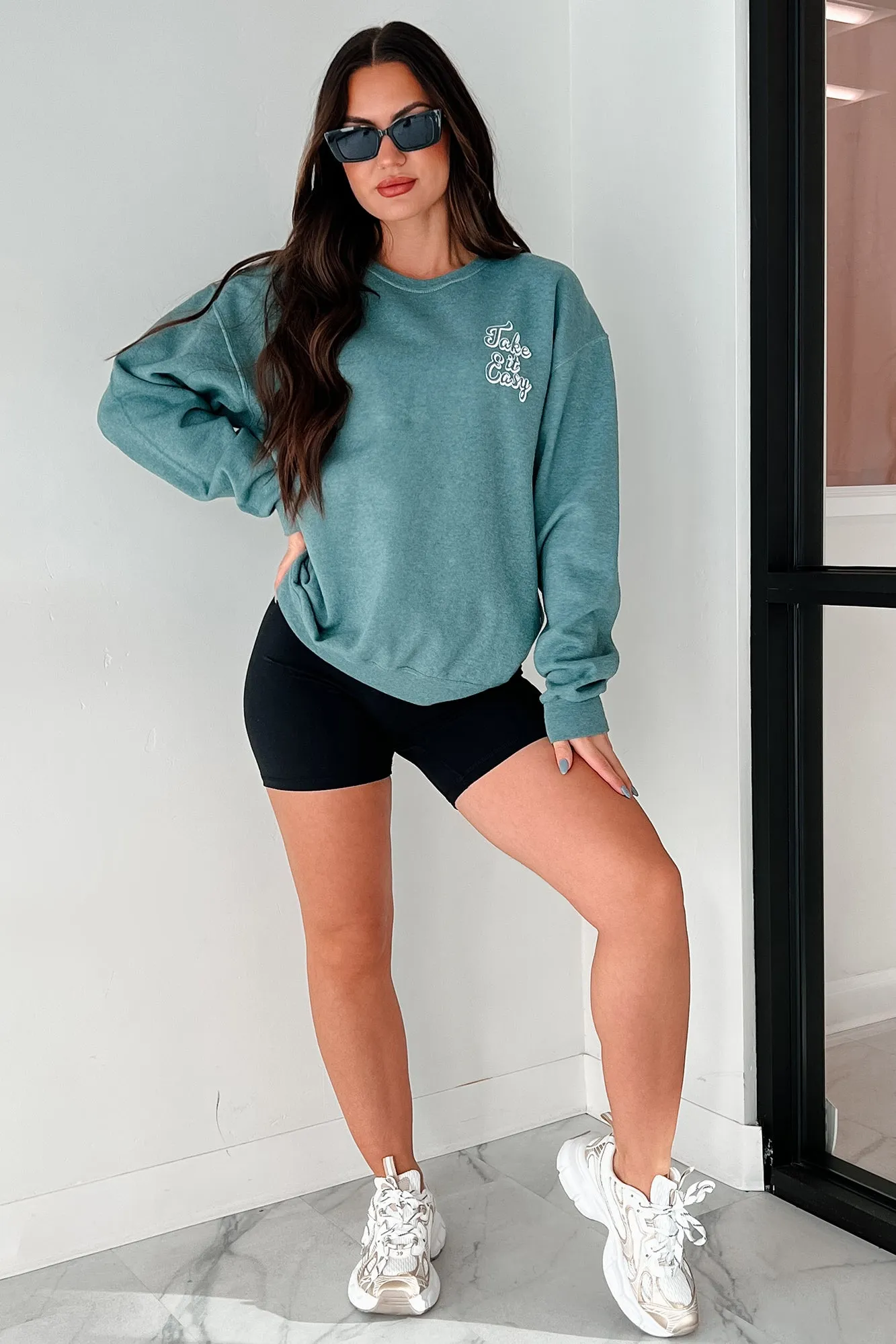 "Anti-Stress Social Club" Oversized Graphic Sweatshirt (Dark Forest)