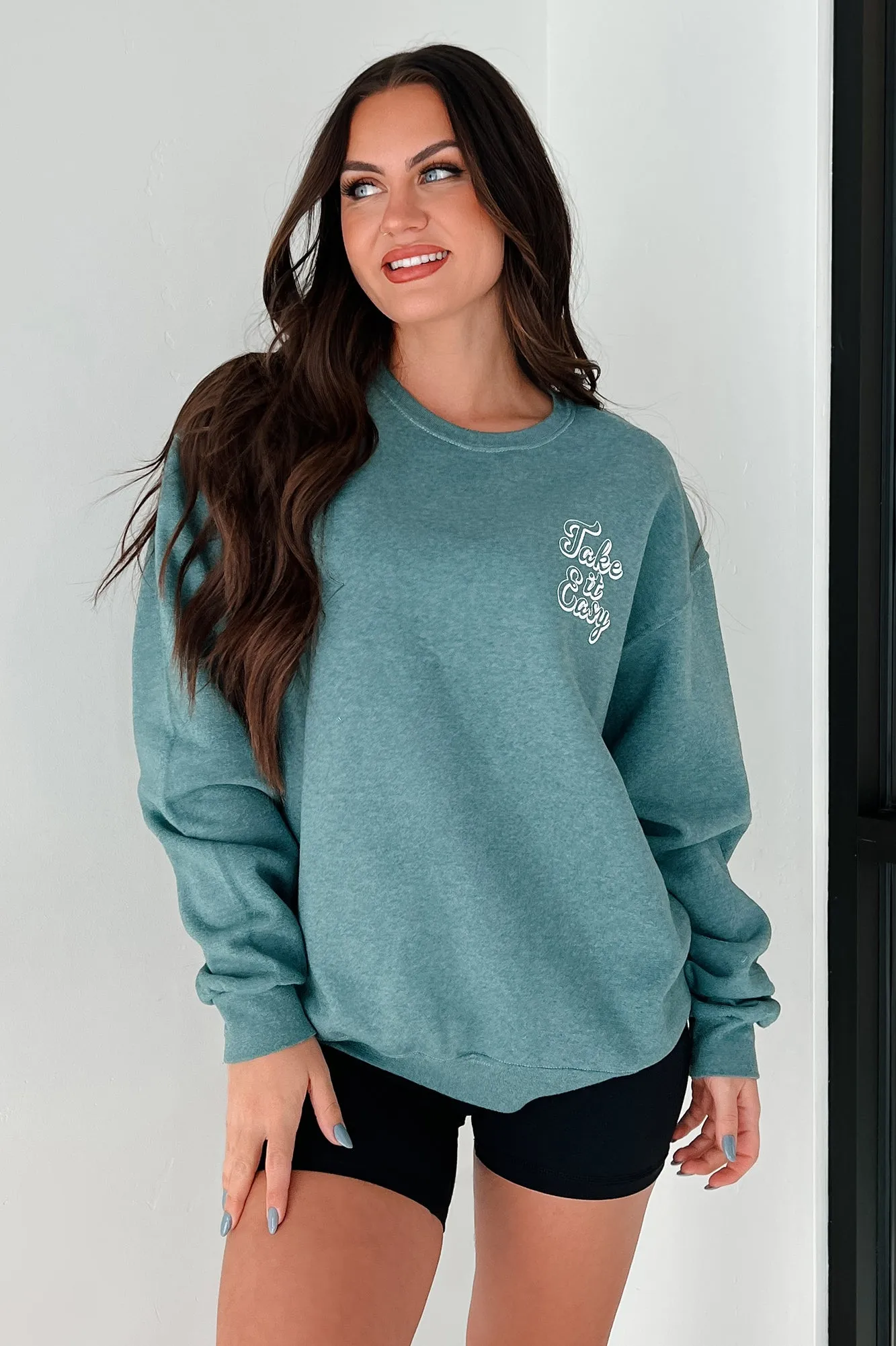 "Anti-Stress Social Club" Oversized Graphic Sweatshirt (Dark Forest)