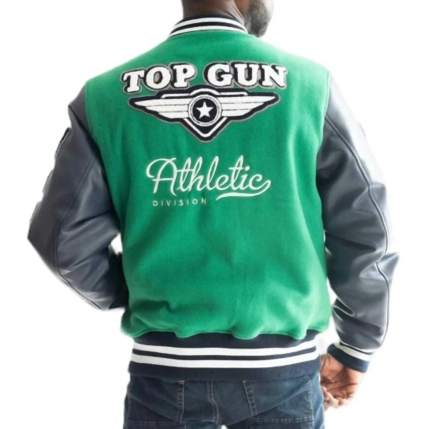 "athletic Division" Varsity Jacket In Green/navy