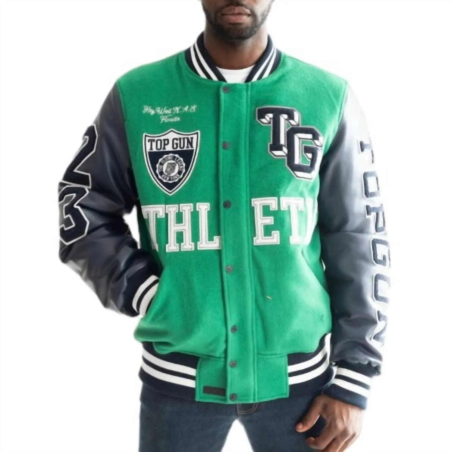 "athletic Division" Varsity Jacket In Green/navy