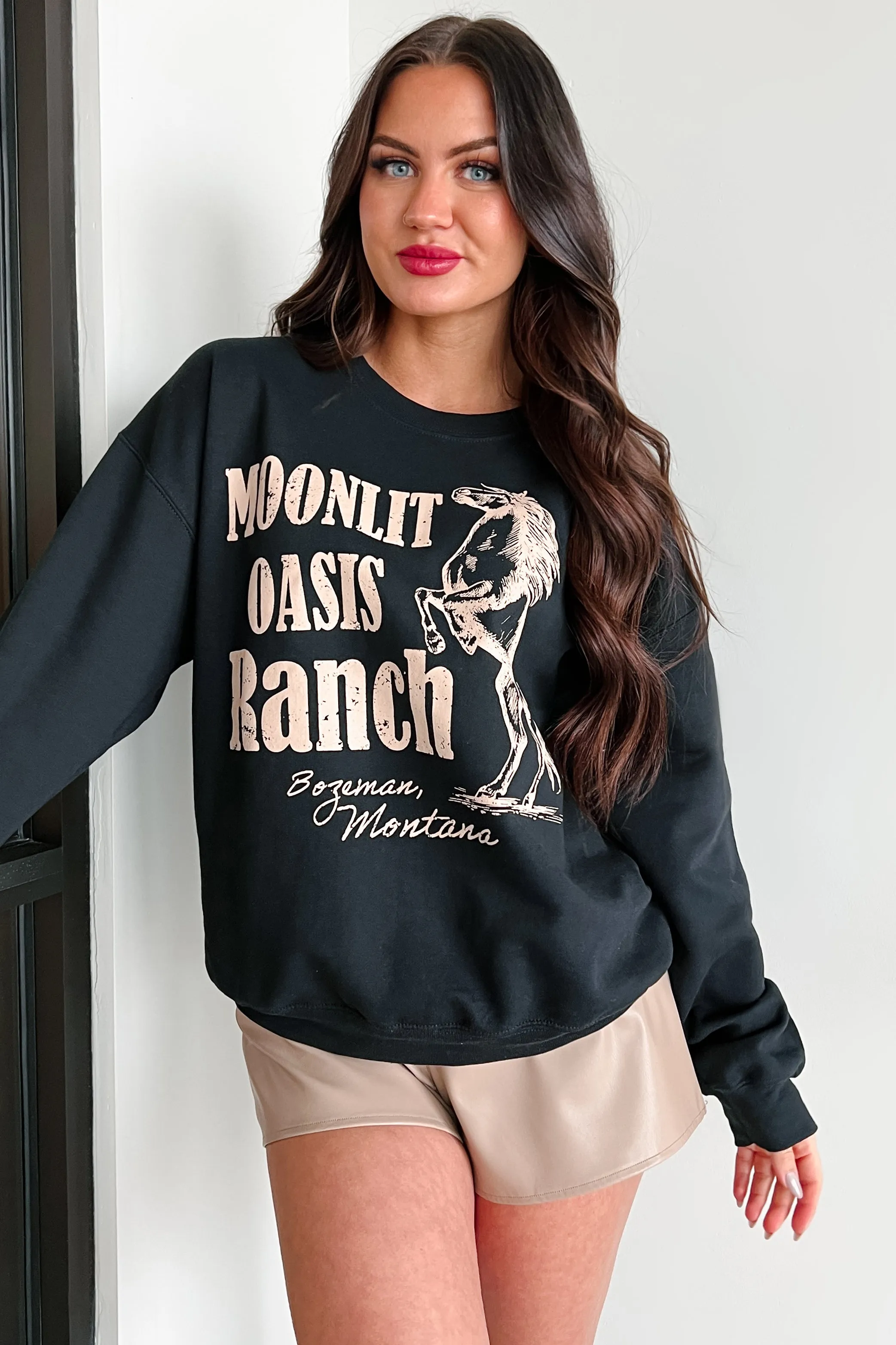 "Moonlit Oasis" Graphic Sweatshirt (Black)