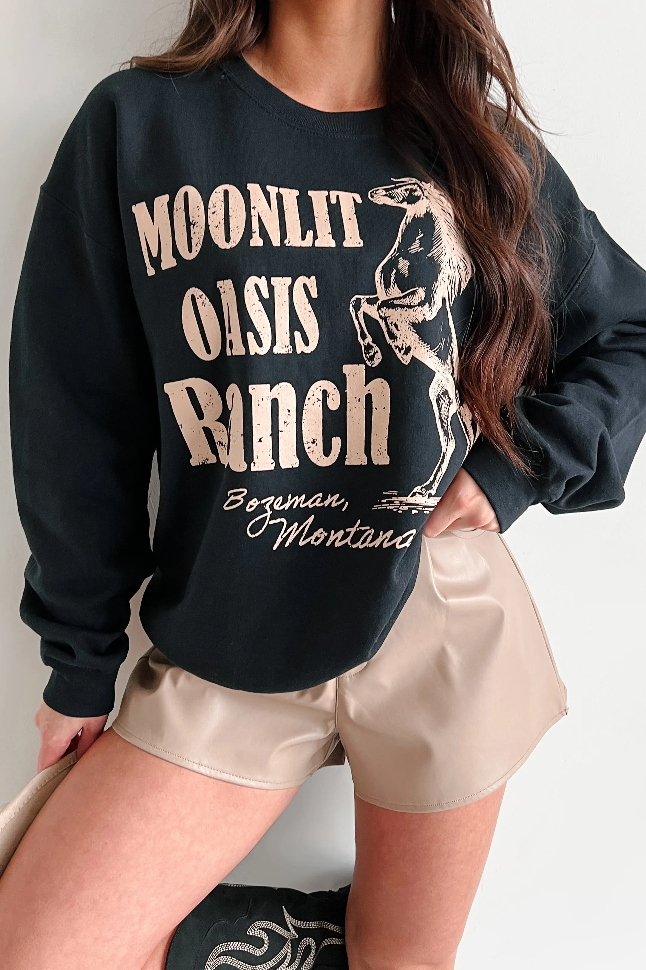 "Moonlit Oasis" Graphic Sweatshirt (Black)