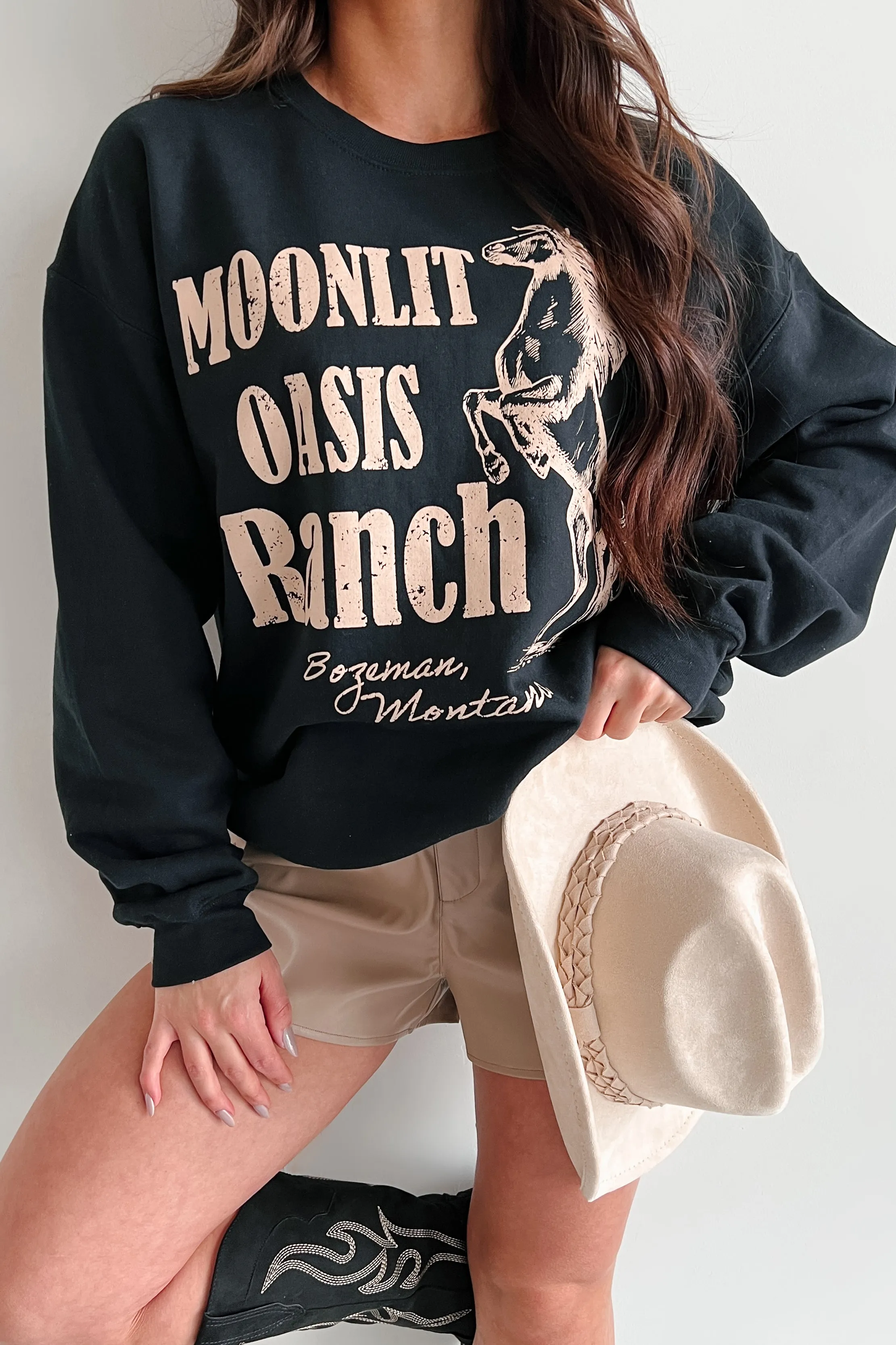 "Moonlit Oasis" Graphic Sweatshirt (Black)