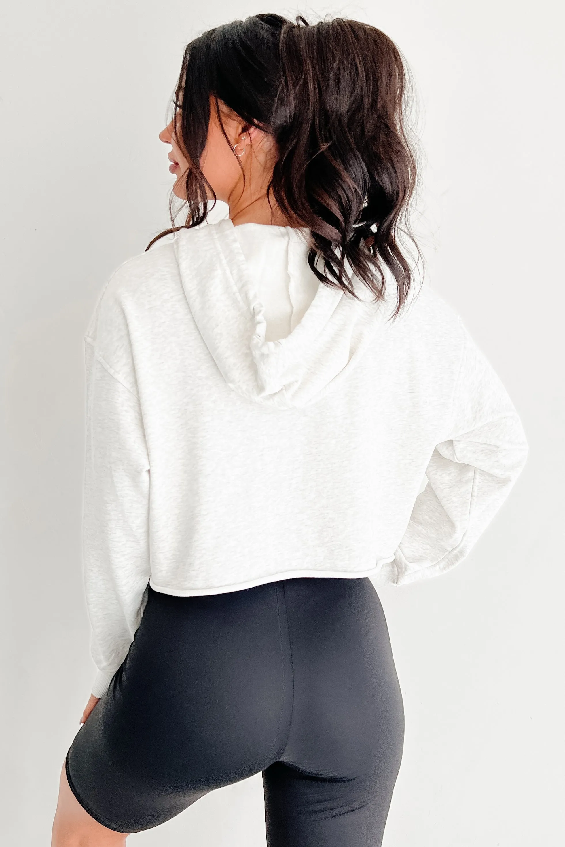 "Tequila" Embroidered Crop Hoodie (Heather Grey)