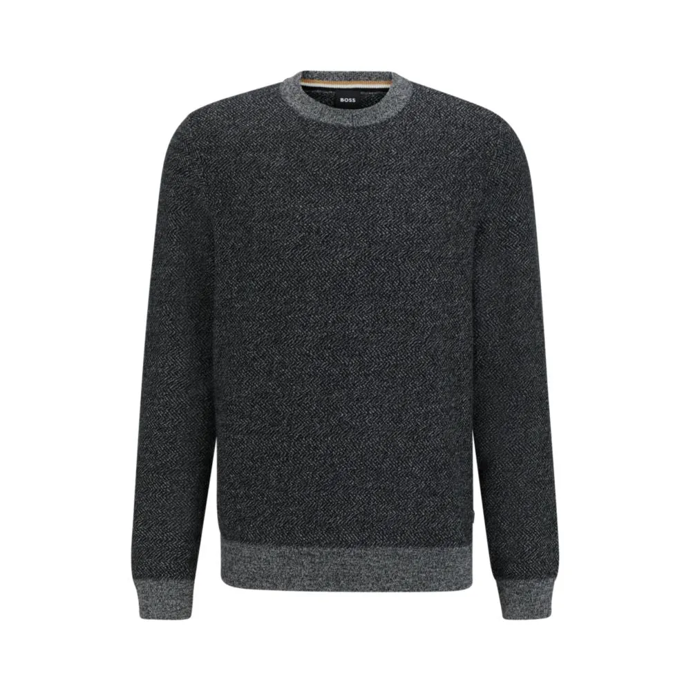 Regular-fit sweater with herringbone structure and ribbed cuffs