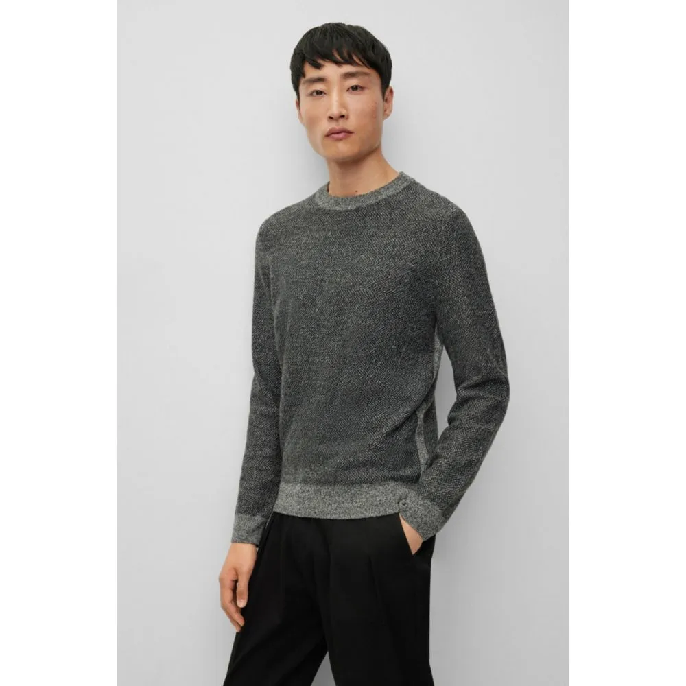 Regular-fit sweater with herringbone structure and ribbed cuffs
