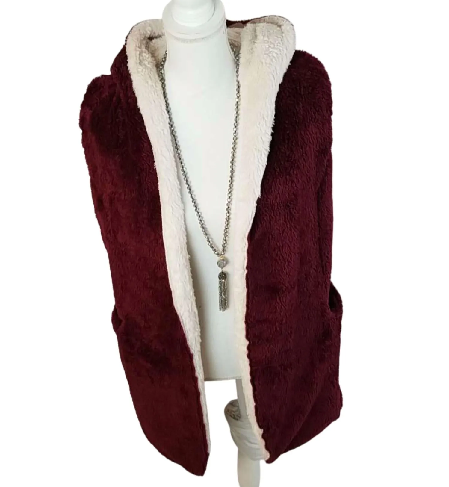 Reversible Fur Jacket In Wine And Cream