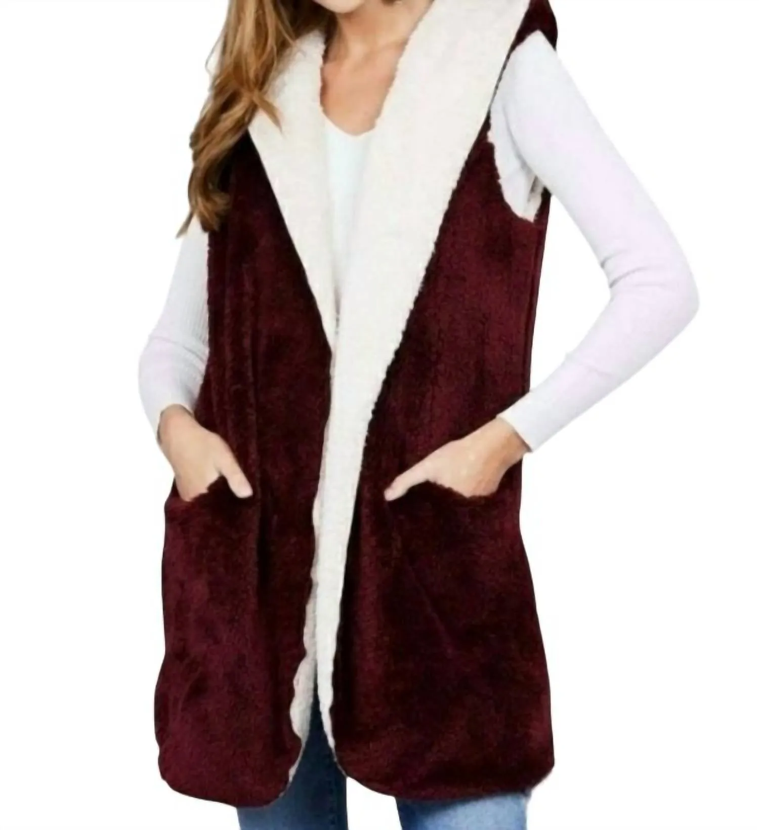 Reversible Fur Jacket In Wine And Cream