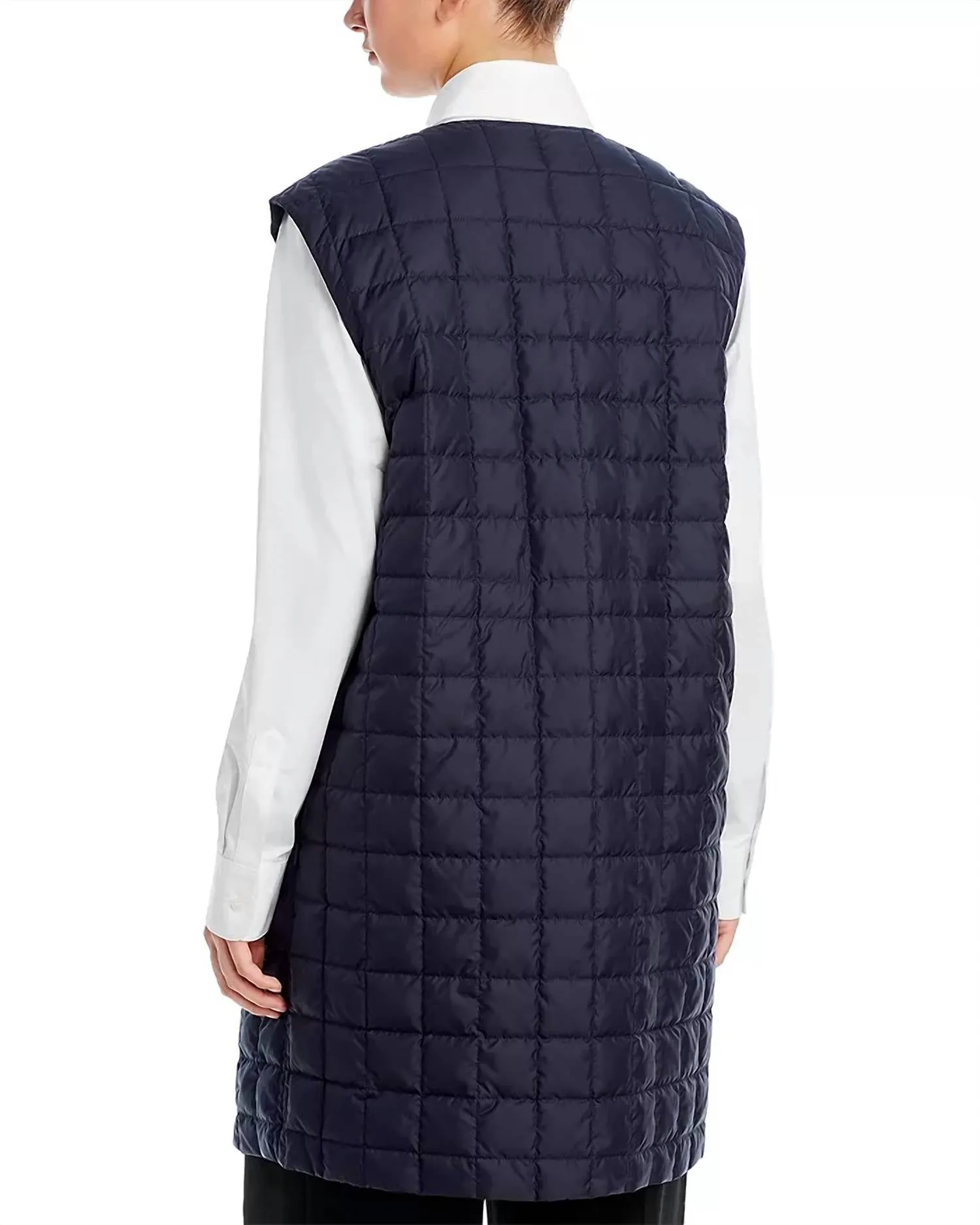Reversible Long Quilted Vest In Navy