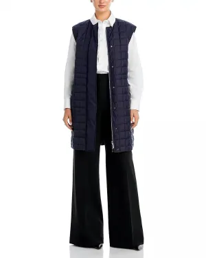 Reversible Long Quilted Vest In Navy