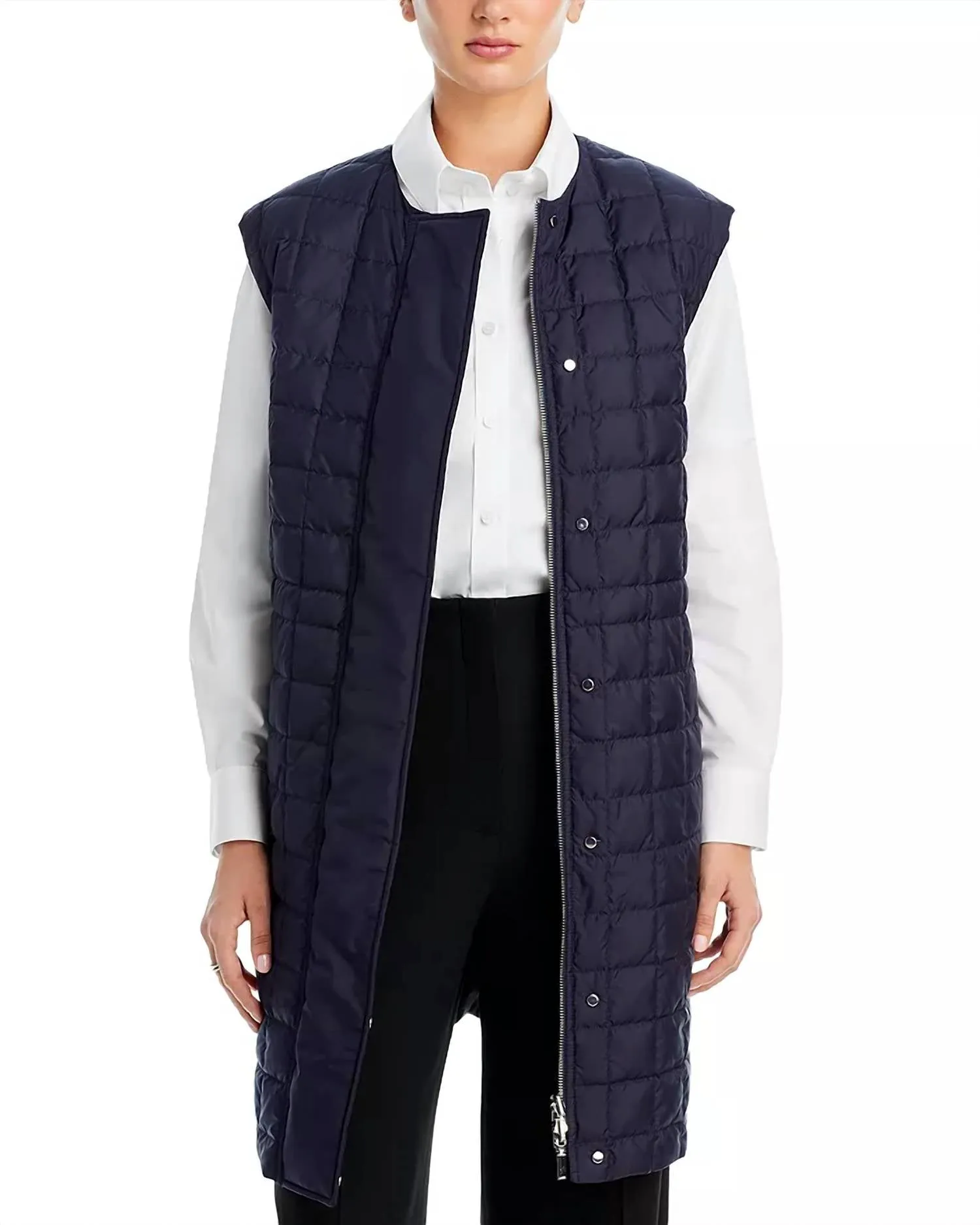 Reversible Long Quilted Vest In Navy